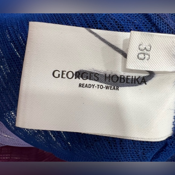 GEORGES HOBEIKA Multicolor Beaded Tulle Sleeveless Train Gown Maxi Dress - Picture 13 of 13